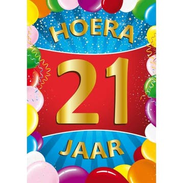21 jaar mega deurposter 59 x 84 cm leeftijd verjaardag fee.., Ophalen of Verzenden, Nieuw