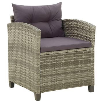 vidaXL Tuinstoel met kussens poly rattan grijs, Verzenden, Nieuw