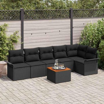 vidaXL Tuinbankenset 7 st 6-Aantal zitplaatsen Zwart poly, Verzenden, Nieuw, Rotan, 7 zitplaatsen