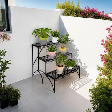 Bloementrap met 3 treden, vierkant - zwart, Tuin en Terras, Verzenden, Nieuw