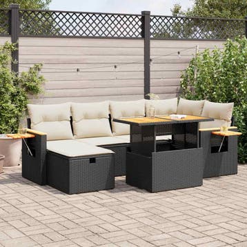 vidaXL 8-delige Loungeset met kussens poly rattan zwart, Tuin en Terras, Verzenden, Nieuw, Loungeset