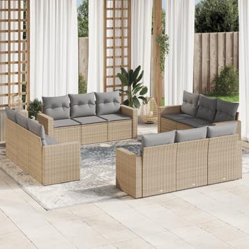 vidaXL 12-delige Loungeset met kussens poly rattan beige, Verzenden, Nieuw, Loungeset