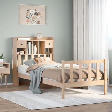 vidaXL Bed met boekenkast zonder matras massief grenenhout, Verzenden, Nieuw, Bruin, Hout