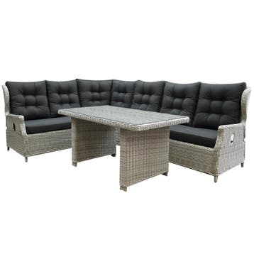 Ibiza hoek dining loungeset 5-delig verstelbaar wit grijs, Tuin en Terras, Ophalen of Verzenden, Nieuw, Wicker