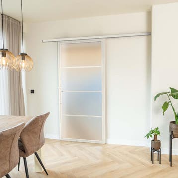 Stalen Schuifdeur met koofsysteem - 4 Vlaks - Wit - Mat glas, 75 tot 150 cm, Nieuw, 150 tot 225 cm, Metaal