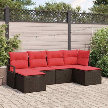vidaXL Bankstel 6 st Bruin poly rattan, Verzenden, Nieuw, 6 zitplaatsen