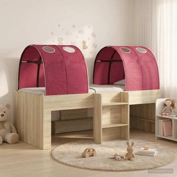 vidaXL Bed met Tunnel 3 st Sonoma eiken en rood Bewerkt hout, Verzenden, Nieuw, Bruin, Hout