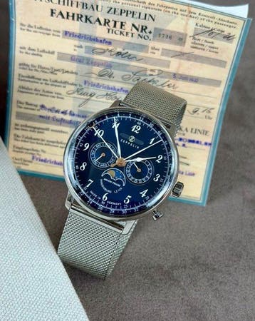 Zeppelin - Moonphase - triple Date - Blue - 7036M-3 - Heren, Nieuw