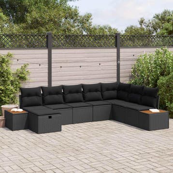 vidaXL Tuin Sofa Set met kussen met opslag Zwart poly rattan, Tuin en Terras, Verzenden, Nieuw