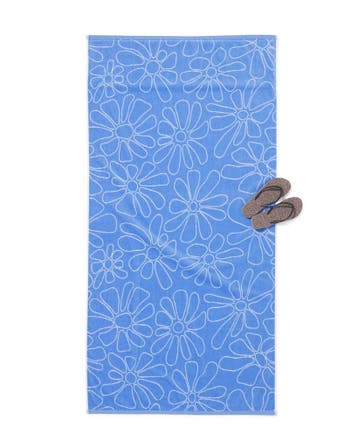 HEMA Strandlaken 90x180cm velours bloemen, Verzenden, Nieuw, Blauw