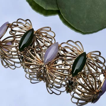 Gouden armband met amethist en jade (Schakelarmband), Sieraden, Tassen en Uiterlijk, Armbanden, Gebruikt, Ophalen of Verzenden