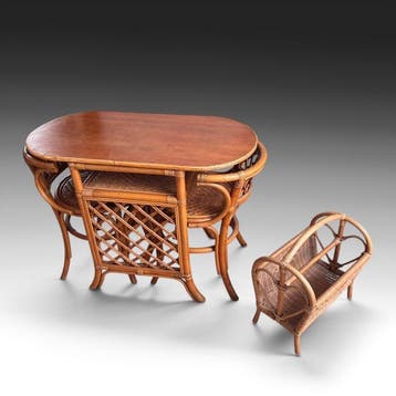 60s - 70s - Eettafel (4) - rotan - Bistrosetje +