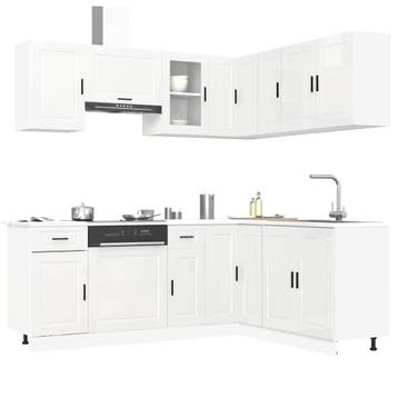 vidaXL 11-delige Keukenkastenset Porto bewerkt hout glanzend, Huis en Inrichting, Verzenden, Nieuw, Wit