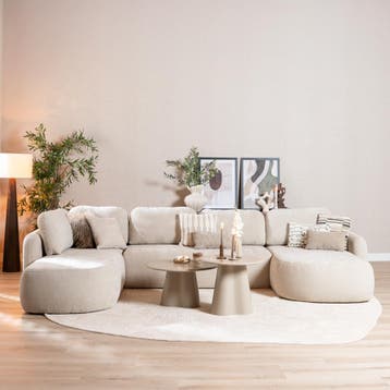 50% Korting: U-bank Vienna 6-zits chenille beige, Huis en Inrichting, Ophalen, Zo goed als nieuw, Scandinavisch, Japandi