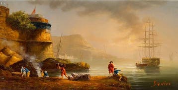 Devivo (XX) - Pêcheurs entre Voiliers et Forteresse -, Antiek en Kunst, Kunst | Schilderijen | Klassiek