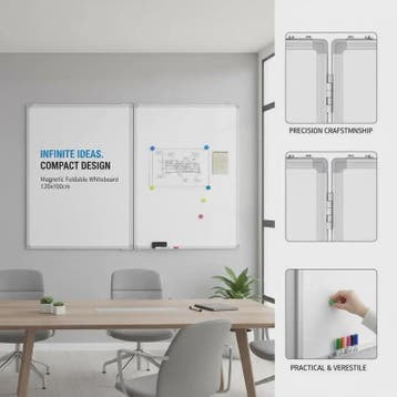 Magnetisch Whiteboard 2 Panelen Inklapbaar 120x100 cm met Al, Verzenden, Nieuw