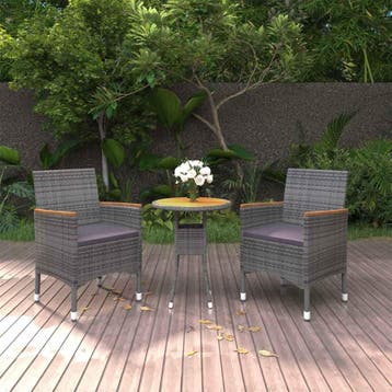 vidaXL 3-delige Tuinset poly rattan grijs, Verzenden, Nieuw, Tuinset
