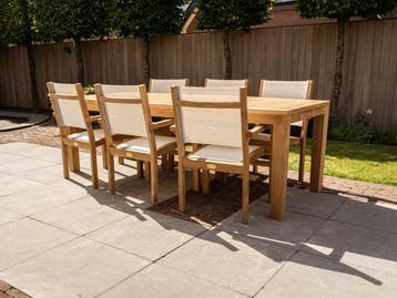 Tuinset Ancona 240 + 6 stapelbare tuinstoelen Batyline, Tuin en Terras, Tuinsets en Loungesets, Stoel, 6 zitplaatsen, Teakhout