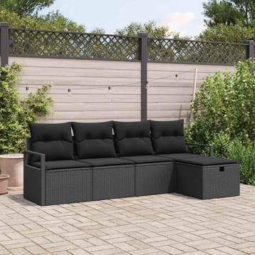 vidaXL Bankstel 5 st 5-Aantal zitplaatsen Zwart poly rattan, Verzenden, Nieuw, Rotan, 5 zitplaatsen