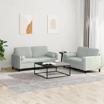 vidaXL 2-delige Loungeset met kussens fluweel lichtgrijs, Verzenden, Nieuw, Vierpersoons of meer, Stof