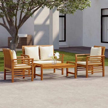 vidaXL 4-delige Loungeset met kussens massief acaciahout, Verzenden, Nieuw, Hardhout, Loungeset