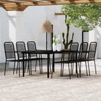 vidaXL 7-delige Tuinset zwart, Verzenden, 6 zitplaatsen, Nieuw, Rvs