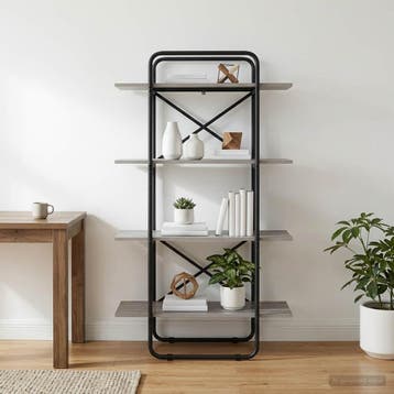 vidaXL Boekenrek 4-laags 60 x 35 x 140 cm PB Grijs Sonoma, Verzenden, 100 tot 150 cm, Nieuw, 50 tot 100 cm