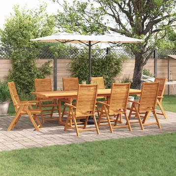 vidaXL Tuin eettafelset 9 pcs Bruin Massief Acaciahout, Verzenden, Nieuw, Meer dan 8 zitplaatsen