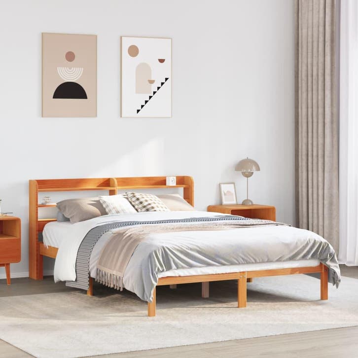 vidaXL Bedframe met hoofdbord massief grenenhout wasbruin, Huis en Inrichting, Slaapkamer | Bedden, 120 cm, 190 cm of minder, Bruin