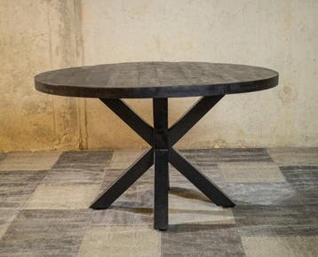 Ronde mango eettafel Zwart Black Spider Ø130 cm |, Ophalen of Verzenden, Nieuw
