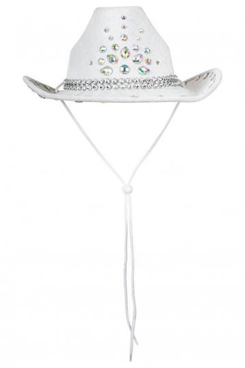 KIMU® Cowboyhoed Wit Diamanten Leatherlook Steentjes Witte C, Ophalen of Verzenden, Nieuw, Overige maten, Carnaval