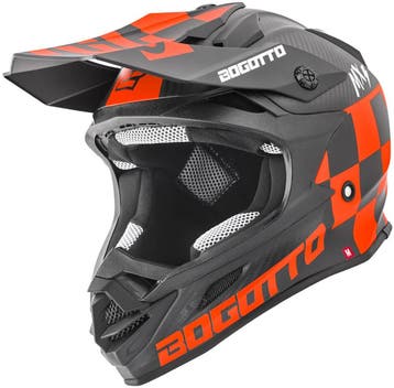Bogotto V328 Xadrez Carbon Zwart Oranje Crosshelm, Motoren, Kleding | Motorhelmen, Nieuw met kaartje, Overige merken, Heren, Offroadhelm
