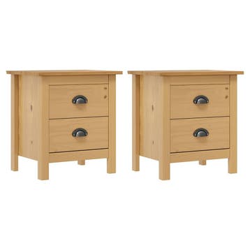vidaXL Nachtkastjes 2 st Hill 46x35x49,5 cm massief, Verzenden, Nieuw, Hout