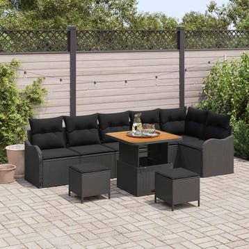 vidaXL Tuinbankenset 9 st Zwart poly rattan, Verzenden, Nieuw, Meer dan 8 zitplaatsen