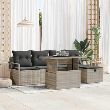 vidaXL Tuin Sofa Set 6 st Lichtgrijs poly rattan, Verzenden, Nieuw, Rotan, 6 zitplaatsen