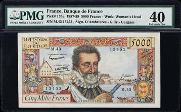 Frankrijk. - 5000 Francs - 1958 - Pick 135a, Postzegels en Munten