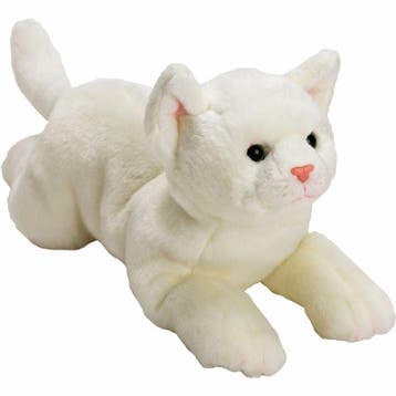 Poes knuffel wit - pluche - liggend - 33 cm - kat, Verzenden, Nieuw
