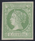 Spanje 1860/1861 - Isabel II. 2 kamers, groen op groen. -, Gestempeld