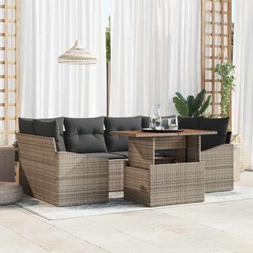 vidaXL Tuin Sofa Set 7 st Grijs Poly riet, Tuin en Terras, Tuinsets en Loungesets, Verzenden, Nieuw, Rotan, 7 zitplaatsen