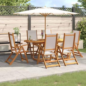 vidaXL 7-delige Tuinset massief acaciahout en textileen, 6 zitplaatsen, Nieuw, Tuinset, Verzenden