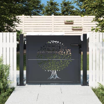 vidaXL Poort 100x75 cm met boomontwerp staal, Tuin en Terras, Tuinpoorten, Verzenden, Nieuw