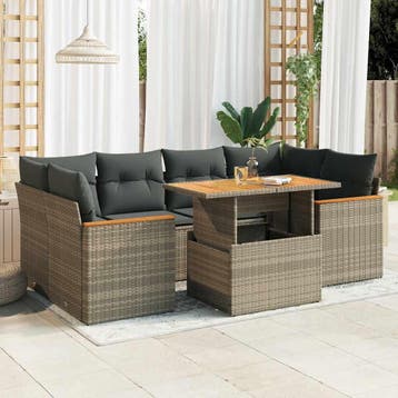 vidaXL 6-delige Loungeset met kussens poly rattan acacia, Verzenden, Nieuw, Loungeset