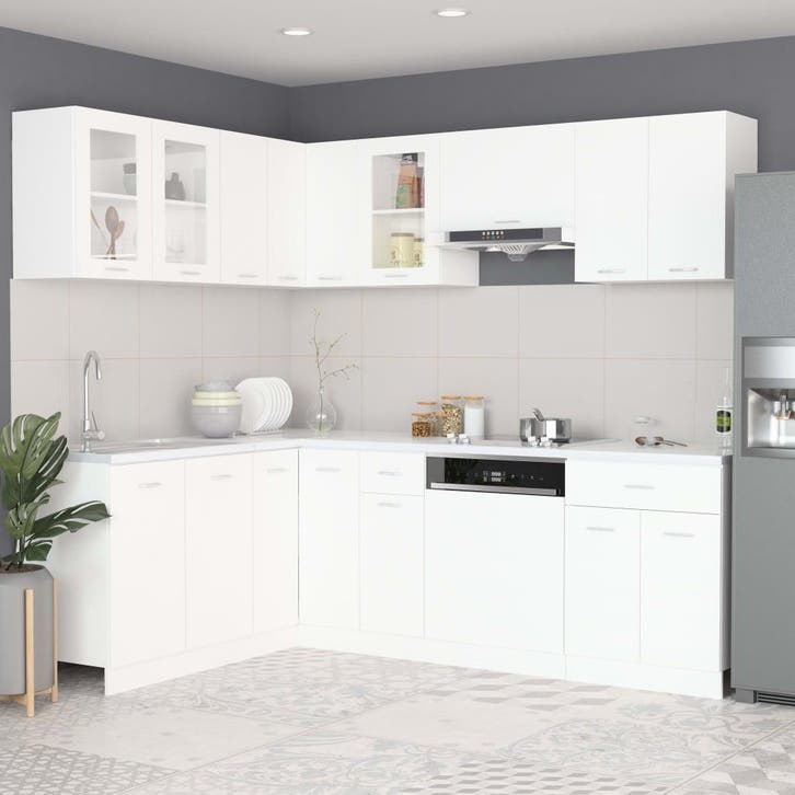 vidaXL 11-delige Keukenkastenset Lyon bewerkt hout wit, Huis en Inrichting, Keuken | Keukenelementen, Wit, Nieuw, Verzenden