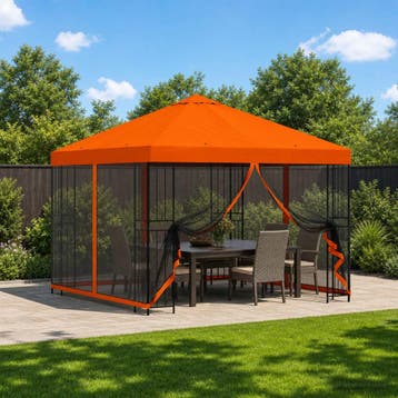 vidaXL Tuin Gazebo met Zijwanden 3 x 3 m Oranje Polyester en, Verzenden, Nieuw