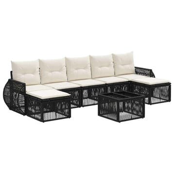 vidaXL Tuinbankenset 8 pcs Zwart en Cream Wit poly rattan, Verzenden, Nieuw, 8 zitplaatsen