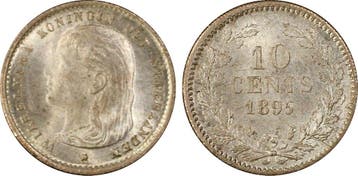 Koningin Wilhelmina 10 cent 1895 PCGS MS66 Ex. Lissner Coll., Verzenden, Zilver, 10 cent, Koningin Wilhelmina