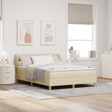 vidaXL Boxspringbed met hoofdeinde Crème 140 x 200 cm Stof, Huis en Inrichting, Slaapkamer | Bedden, Verzenden, Nieuw, Crème, Stof