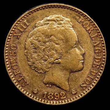 Spanje. Alfonso XIII. 20 Pesetas 1892 (*92) / Madrid PGM