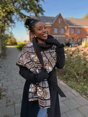 Warme Sjaal met Afrikaanse print Unisex - Bruine Bogolan Sym, Ophalen of Verzenden, Nieuw