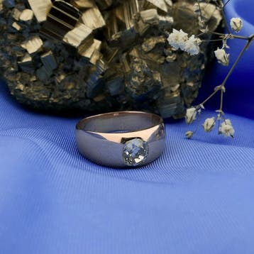 Rosé gouden solitair ring met diamant, Gebruikt, 19 tot 20, Ophalen of Verzenden, Met edelsteen
